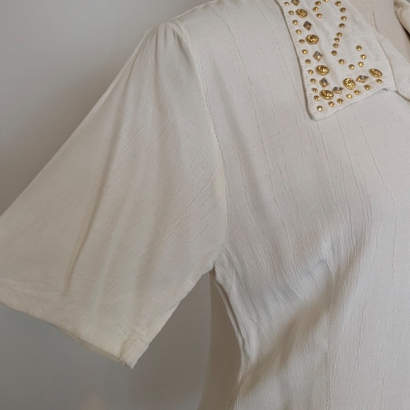 Vintage Studded Button Down Blouse Size Medium White Off-white - Picture 7 of 11